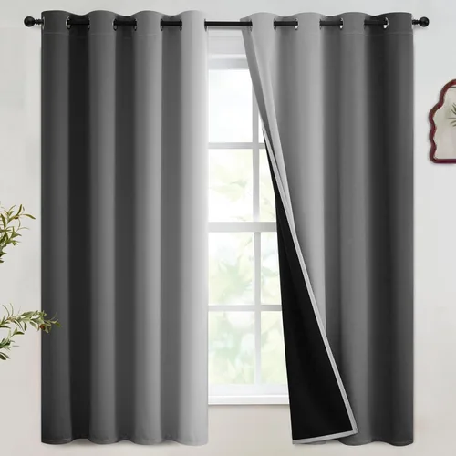 Vista 77 de SimpleHome Cortinas degradadas degradadas para oscurecer la habitación de 36 pulgadas de largo para dormitorio, con ojales y bloqueo de luz Negro