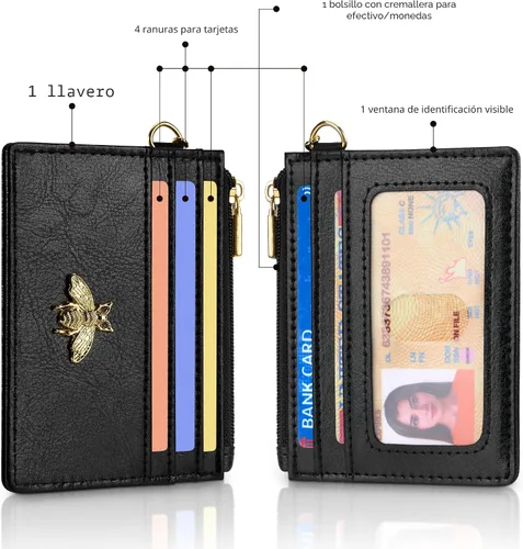 Vista 3 de SEAVILIA - Cartera pequeña con llavero para mujer, con bloqueo RFID Negro