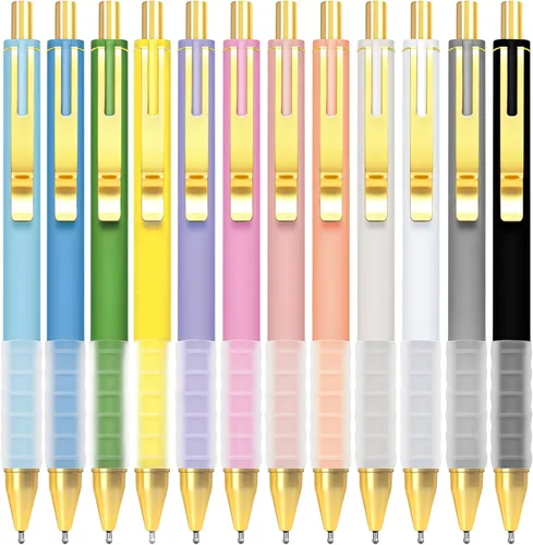 Vista 8 de Drawdart Cute Gel Pens, 0.7mm Black Ink, Smooth Writing, Soft Grip, 12 Pack Retractable Pens with Metal Clip, Ergonomic Silicone Grip, for