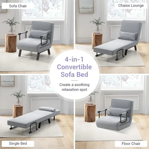 Vista 5 de MAT EXPERT Silla convertible con almohada, silla plegable moderna 4 en 1 con respaldo ajustable de 6 niveles, sofá cama individual cómodo para sala