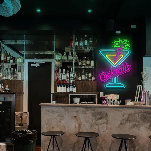Vista 7 de Señal de Neón de Cócteles Letrero de Vaso de Cóctel Luces LED de Neón para Arte de Pared para Decoración de Bar de Cerveza Luces de Neón Dimmable