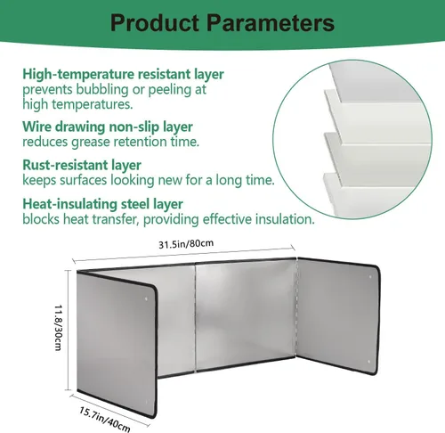 Vista 2 de Guarda contra salpicaduras grande de 4 lados de acero inoxidable plateado para la parte superior de la estufa de freír, protector contra