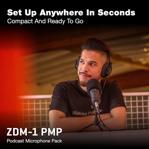 Vista 5 de Zoom El paquete de micrófono para podcast ZDM-1 incluye micrófono dinámico, auriculares, trípode, parabrisas y cable XLR Incluye micrófono