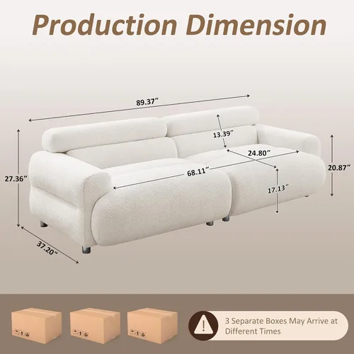 Vista 2 de VANOMi Sofá biplaza Boucle Cloud de 89 pulgadas, cómodo sofá tapizado de asiento profundo, moderno sofá de mediados de siglo para sala de estar