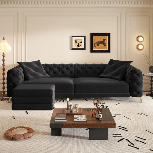 Vista 15 de Eafurn Sofá de dos plazas Chesterfield de gran tamaño 3 en 1, sofá cama convertible extraíble tamaño King con otomana movible y ribete de cabeza