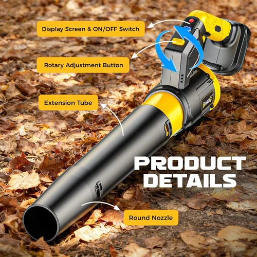 Vista 7 de DIYtoolifz Soplador de hojas inalámbrico compatible con Dewalt 20V, rotación de 180°, soplador de hojas de mano de 600 CFM, motor sin escobillas