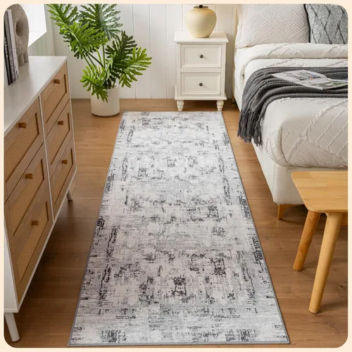 Vista 16 de Istana Alfombra larga antideslizante de 2.5 x 8 para el hogar, para pasillo y cocina, lavable, sedosa y suave al tacto, elegante, color azul y marfil