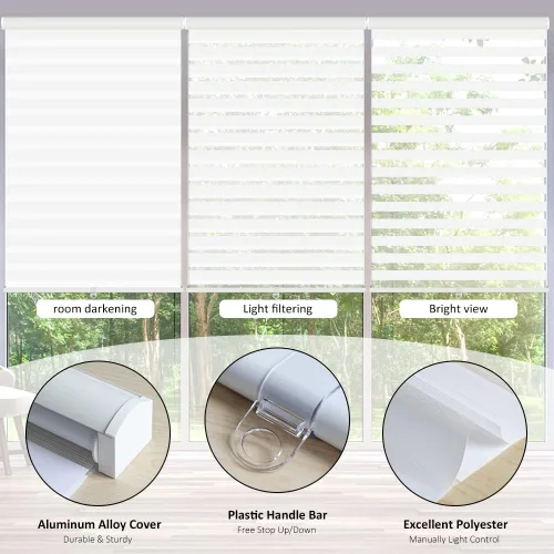Vista 4 de LUCKUP Persianas enrollables sin cordones de cebra para ventana - Persianas transparentes de doble capa con control de luz con cenefa, privacidad