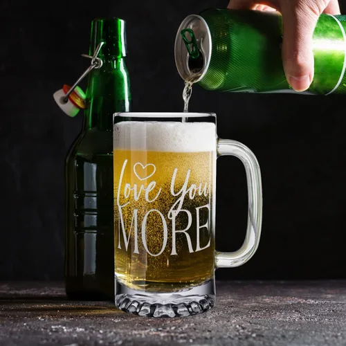 Vista 6 de Love You More - Taza de cerveza de 25 onzas, regalo único de cumpleaños para mujeres y hombres, parejas, bodas, aniversarios