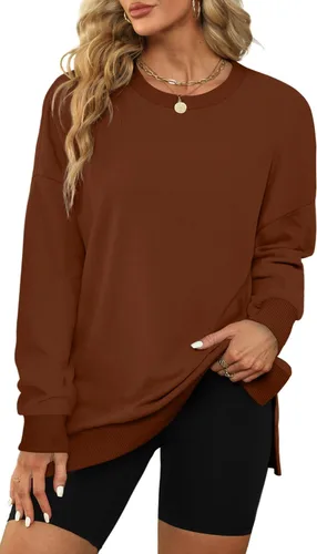 Vista 2 de XIEERDUO Sudaderas de gran tamaño para mujer, estilo casual, cuello redondo, manga larga, cómodas