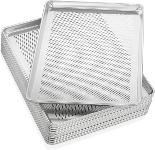 Vista 8 de GRIDMANN Bandeja para hornear de aluminio perforado de grado comercial de 18 x 26 pulgadas, bandeja para hornear de tamaño completo, 6 bandejas