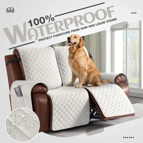 Vista 3 de KinCam Funda impermeable para sofá biplaza reclinable, funda antideslizante para sofá reclinable de 2 asientos, funda de sofá reclinable, protector