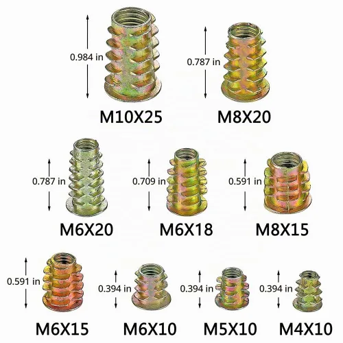 Vista 2 de 200 piezas de 9 tamaños M4/M5/M6/M8/M10 insertos de tuerca – Aleación de zinc Hex Socket Drive Insertos de tornillo métrico surtido para madera