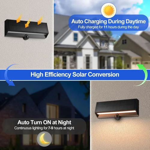 Vista 10 de FUDESY Luz solar de pared con sensor de movimiento para exteriores, 3 modos Lámpara de porche exterior impermeable, 3000 K, blanco cálido, 800