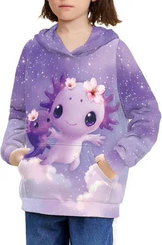 Vista 13 de Ystardream - Sudaderas para niñas adolescentes con bolsillo, sudaderas de manga larga para niños 0 Lindo Axolotl Rosa