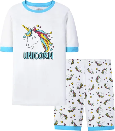 Vista 5 de Joyond Summer Pajamas for Girls Cotton Toddler Clothes Kids Short Sleeves Snug-Fit Sleepwear Unicorn Flamingo Pjs Set