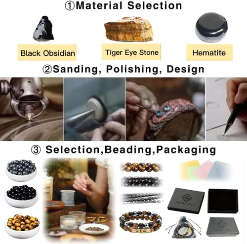 Vista 6 de 2 pulseras de triple protección, ojo de tigre natural, obsidiana negra y hematita, cuentas de 0.315 in para hombres y mujeres, regalo de pulsera