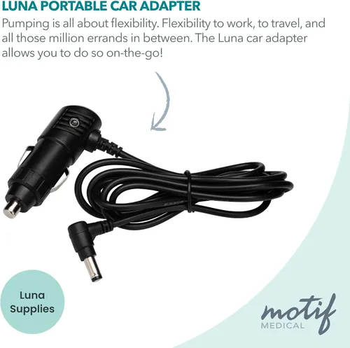 Vista 2 de Motif Medical Adaptador de corriente para automóvil de 12 voltios para lactancia materna, adaptador para bomba de grado hospitalario Luna, adaptador