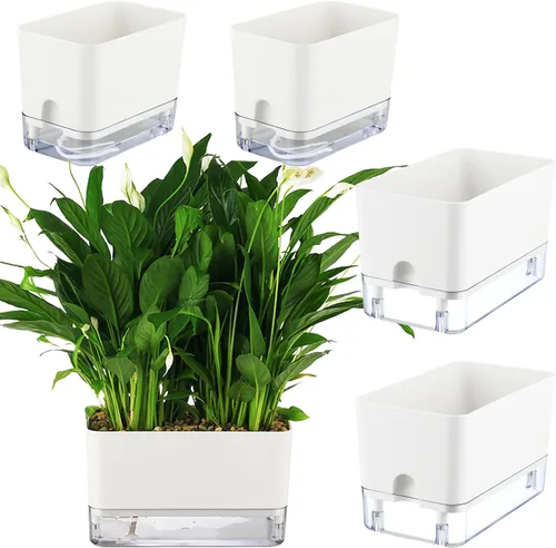 Vista 11 de Planterhoma Macetas de riego automático para plantas de interior de 4.3 pulgadas, 6 paquetes de macetas cuadradas de riego automático con orificio