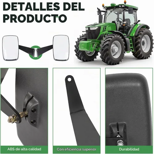 Vista 5 de Conjunto de espejo de tractor compatible con John Deere serie 5000 6000