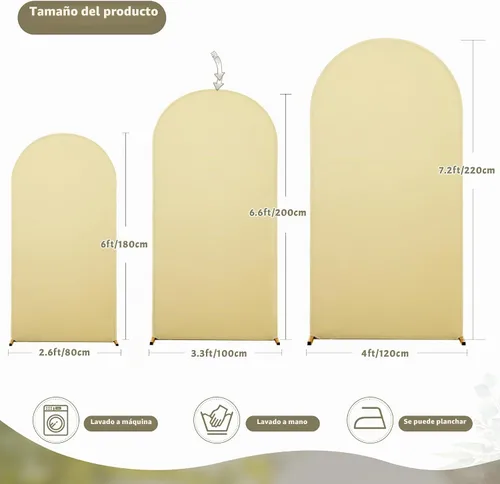 Vista 2 de Cubierta de Fondo de Arco Beige de 6 Pies - Cubiertas de Poliéster Ajustadas para Soporte de Arco de Boda con Parte Superior Redonda, Cubierta
