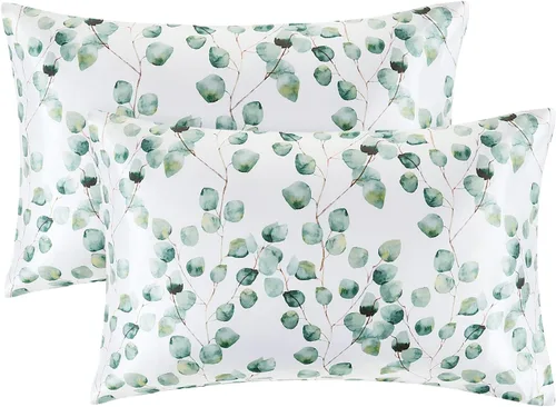 Vista 58 de EXQ Home - Funda de almohada de satén para cuidar el cabello y la piel, tamaño estándar, de seda con estampado negro, juego de 2 fundas con cierre