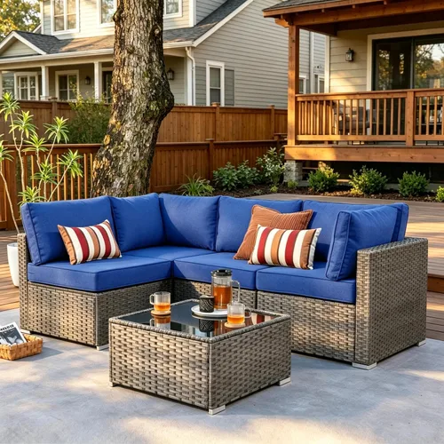 Vista 39 de HOOOWOOO Patio Sectional Furniture Set,2 Piece Couch Set with 2 Matching Armless Chairs(Beige)