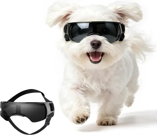 Vista 16 de Paquete de 2 gafas de sol para perros de raza mediana a grande, protección ocular anti-UV con correas ajustables, color plateado Paquete de 2