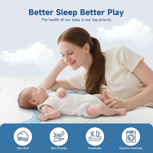 Vista 6 de PanKers Pack and Play - Cubrecolchón de 38 x 26 pulgadas, colchón de espuma viscoelástica transpirable Pack N Play, colchón portátil de bebé