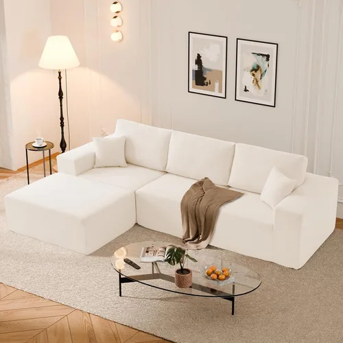Vista 15 de Sofá modular deshuesado en forma de L de 108 pulgadas, sofá modular con otomana móvil, sofás de pana para sala de estar, sin montaje, se envía