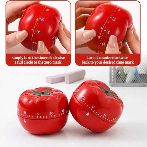 Vista 5 de Temporizadores de cocina para cocinar en encantadora forma de tomate, no necesita batería, temporizador mecánico de huevos con anillo fuerte