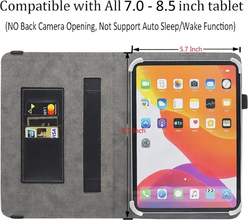 Vista 5 de Funda universal para tablet de 7 y 8 pulgadas, funda protectora con soporte para Android de 7.0 a 8.5 pulgadas con correa de mano y ranuras