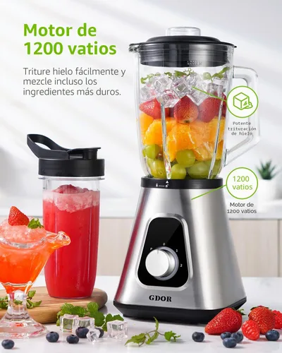 Vista 2 de GDOR Batidora de batido para cocina, licuadora de vidrio de 1200 W con combo de taza para llevar