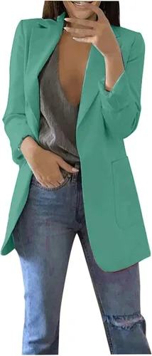 Vista 28 de Chaquetas tipo blazer para mujer, chaqueta de cárdigan de moda con frente abierto, chaqueta casual de manga larga para el trabajo y la oficina