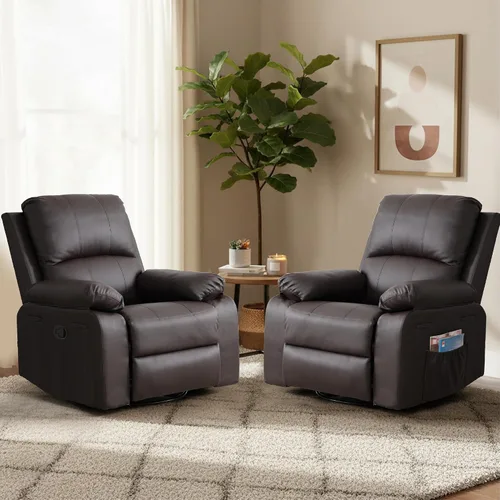 Vista 10 de Silla reclinable de cuero mecedora giratoria de 360° para adultos Camello