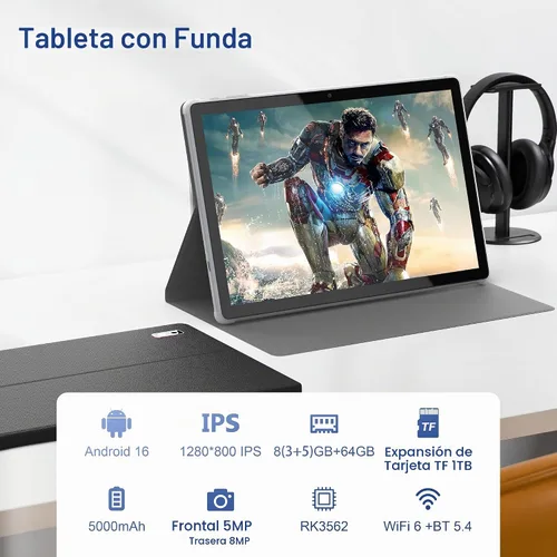 Vista 2 de BYYBUO Tableta Android 16 de 10,1 pulgadas, tabletas de 8GB RAM 64GB ROM