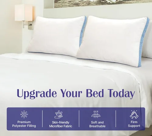 Vista 8 de ROYALE LINENS Juego de 2 almohadas de tamaño estándar, almohada de cama para dormir, almohada refrescante para dormir de espalda, estómago