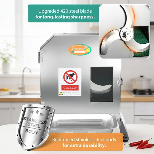 Vista 5 de Newhai Cortador de cebolla verde comercial Máquina cortadora de verduras Cortadora eléctrica automática de cebolla de primavera con cinta