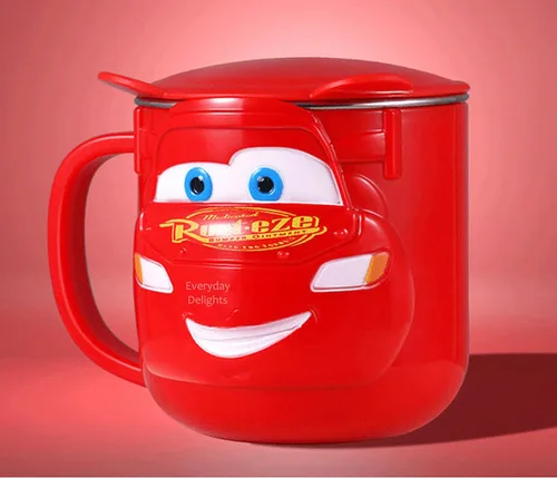 Vista 4 de Everyday Delights Lightning McQueen - Vaso aislado de acero inoxidable con tapa (8.5 fl oz), color rojo