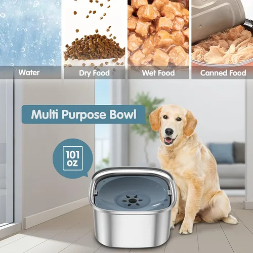 Vista 7 de UPSKY Cuenco de Agua para Perros de 3L 101oz Acero Inoxidable Sin Derrames Gran Capacidad Cuenco de Comida y Agua para Perros Alimentador de Agua