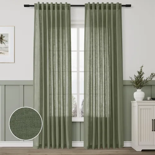 Vista 14 de Aersas Aqua Green Linen Curtains 84 Inches Long 2 Panels Set Back Tab Rod Pocket Living Room Curtain Farmhouse Rustic Light Filtering Hook Drapes