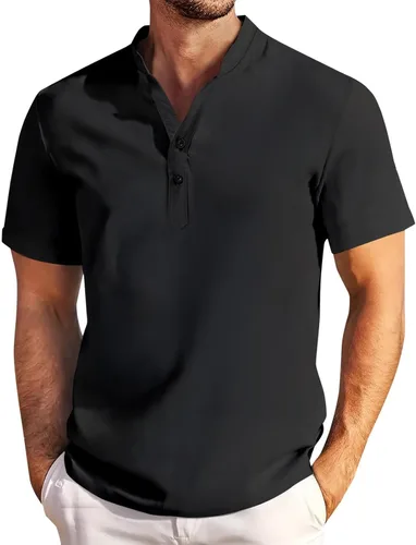 Vista 6 de Camisa de lino para hombre, manga larga, Henley, casual, verano, grande, alta, algodón, ligera, para negocios, trabajo, vacaciones, crucero