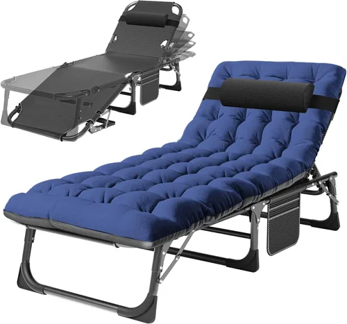 Vista 19 de H&ZT Silla de salón plegable con abertura para la cara – Silla reclinable ajustable para bronceado al aire libre con colchón, silla de sol