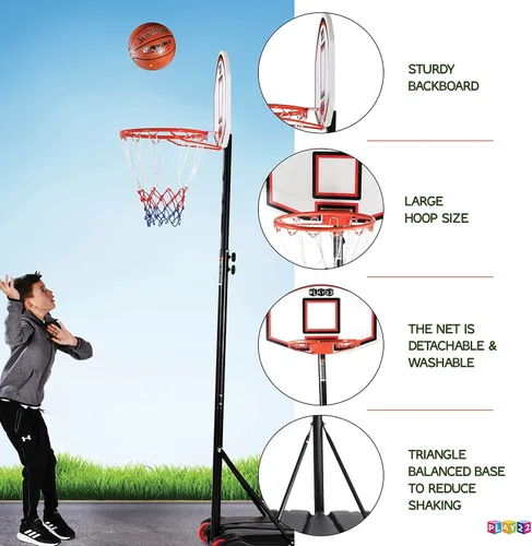Vista 3 de Play22 Aro de baloncesto ajustable para niños, altura de 5 a 7 pies, aro de baloncesto portátil para niños, adolescentes, jóvenes y adultos