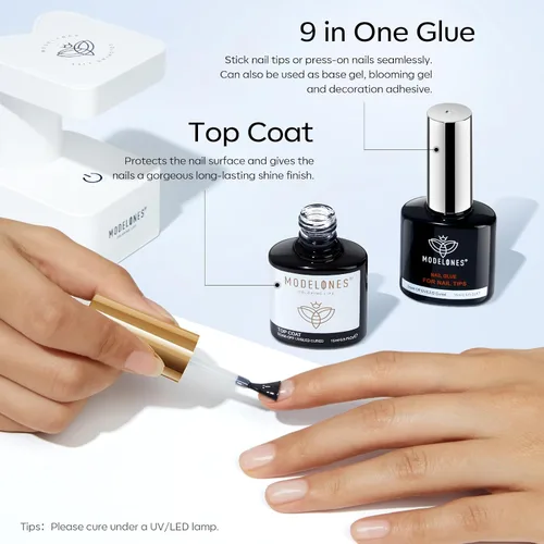 Vista 3 de modelones Pegamento de Uñas de Gel 9 en Uno Gel Base y Capa Superior Sin Limpieza Set de 2 Piezas para Esmalte de Uñas de Gel Adhesivo Extensión