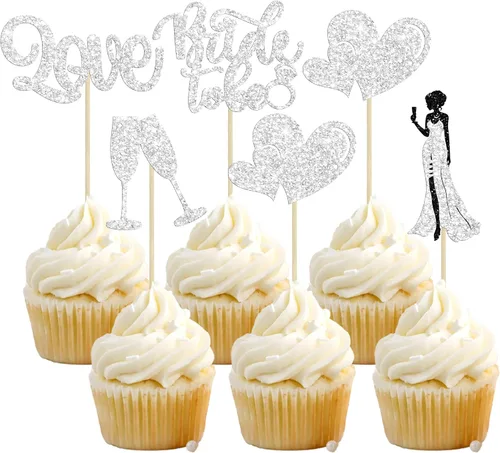Vista 9 de 30 piezas de decoración de cupcakes de champán con diseño de corazón de amor, para despedida de soltera, decoración de tartas para boda, compromiso