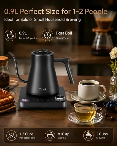 Vista 6 de Hervidor eléctrico de cuello de cisne para verter sobre café, control de precisión de ±1 °F, calefacción inteligente de dos etapas, 2 horas