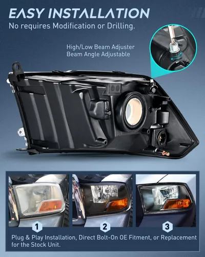 Vista 3 de Nilight Conjunto de faros delanteros para Dodge Ram 1500 2500 3500 2009 2010 2011 2012 modelo de doble haz, repuesto de faros originales
