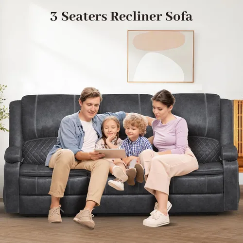 Vista 9 de Yolsali Sofá reclinable de 3 plazas, sofá reclinable manual con asiento central multifuncional, sofá reclinable para sala de estar con espacio
