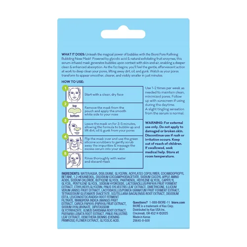 Vista 11 de Bioré Mascarilla de nariz burbujeante para refinar poros, ácido glicólico y ácido hialurónico exfoliante para cara, mascarilla limpiadora de poros